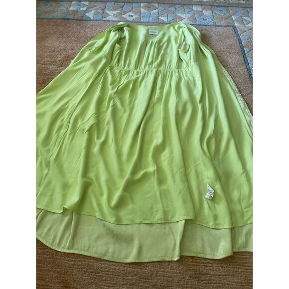 Frnch Paris Lime Green Satin Midi Dress Size L Long Sleeve Button Front - Picture 4 of 7